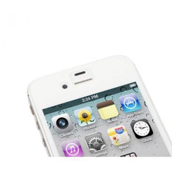 iPhone bianco con icone di app, ora 14:24.