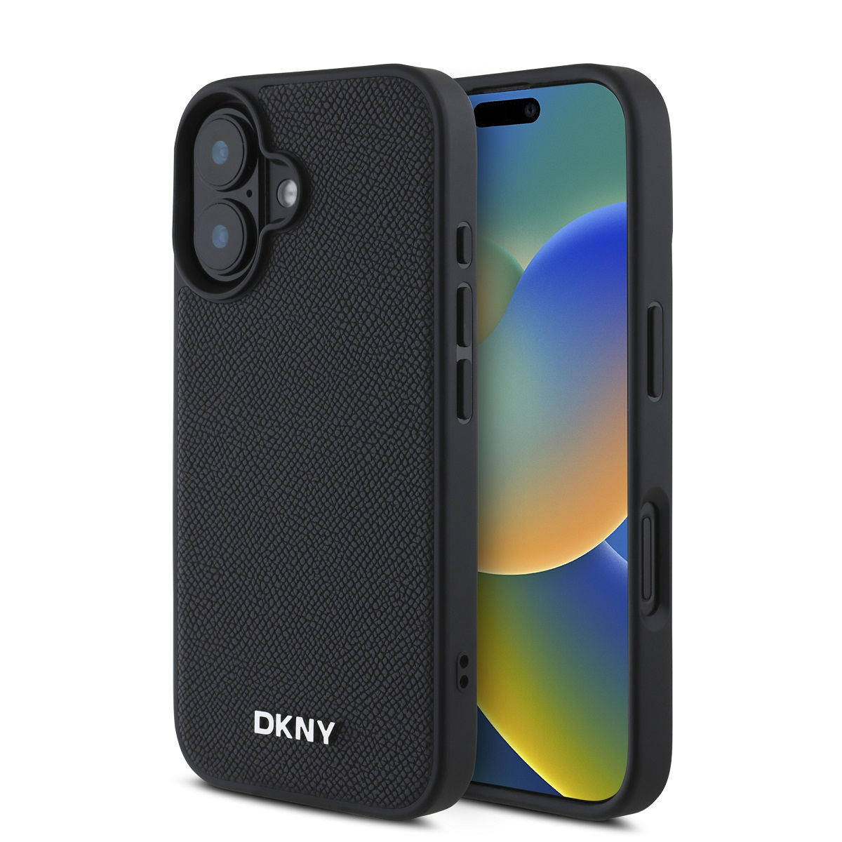 Custodia nera DKNY con schermo iPhone.