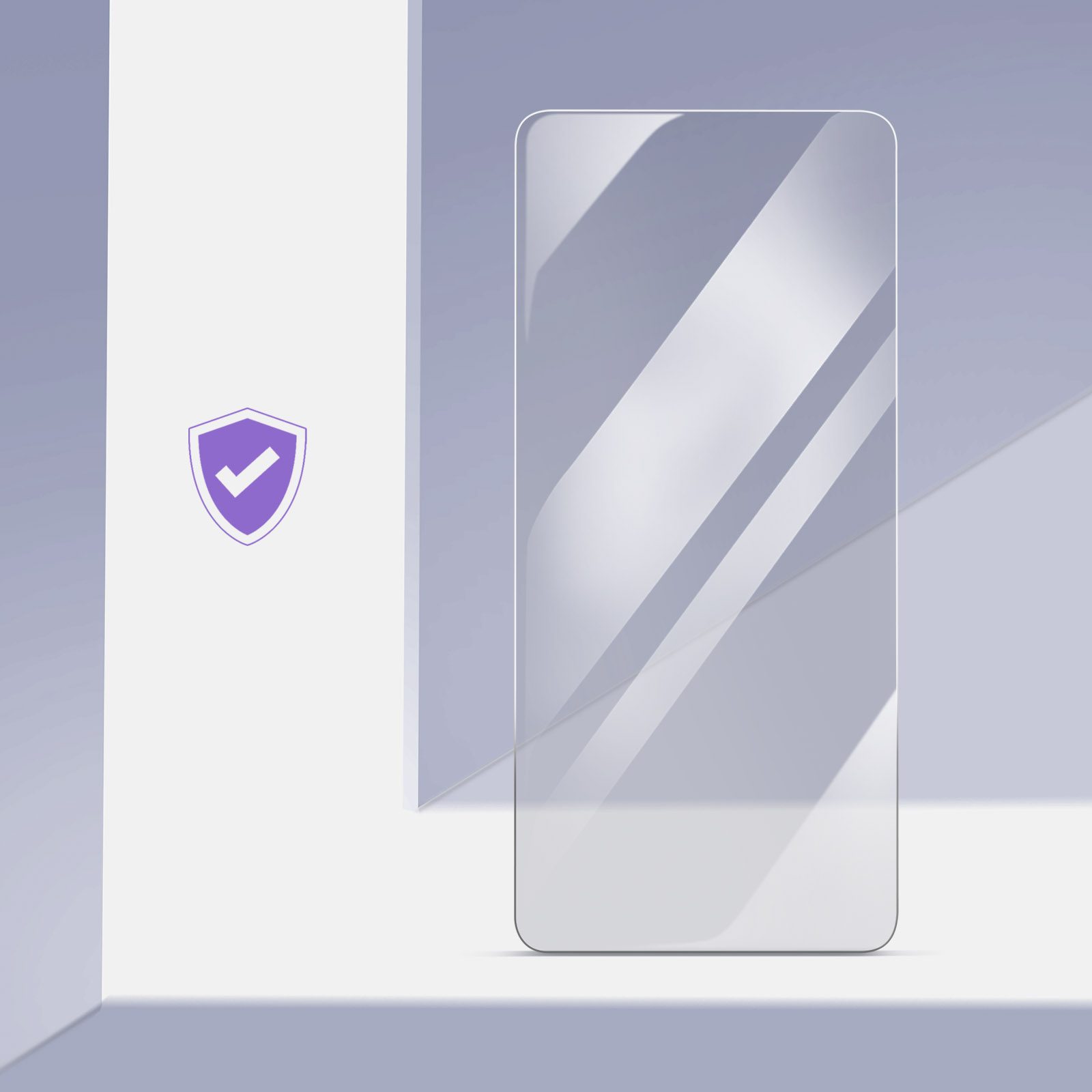 Una protezione schermo per telefono trasparente con icona a scudo.