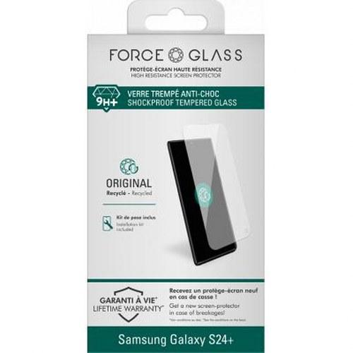 Confezione di una protezione schermo Force Glass per Samsung Galaxy S24+.