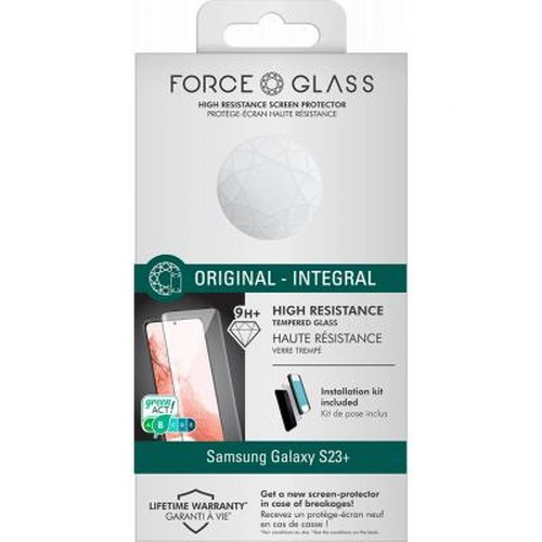 Confezione di protezione schermo FORCE GLASS per Samsung Galaxy S23+. Kit incluso.