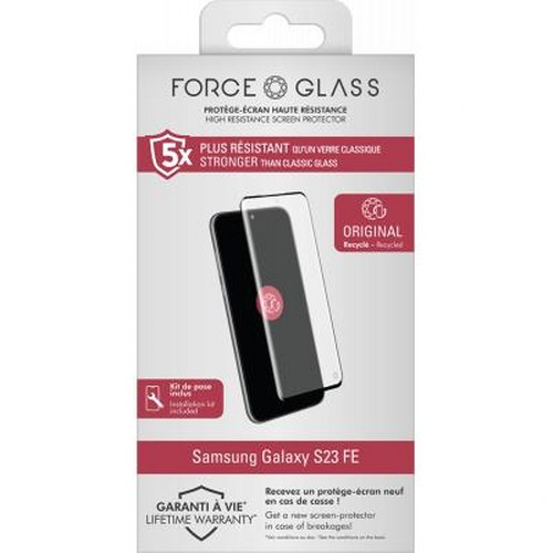 Confezione per proteggi schermo Force Glass Samsung Galaxy S23 FE. Forte e originale.