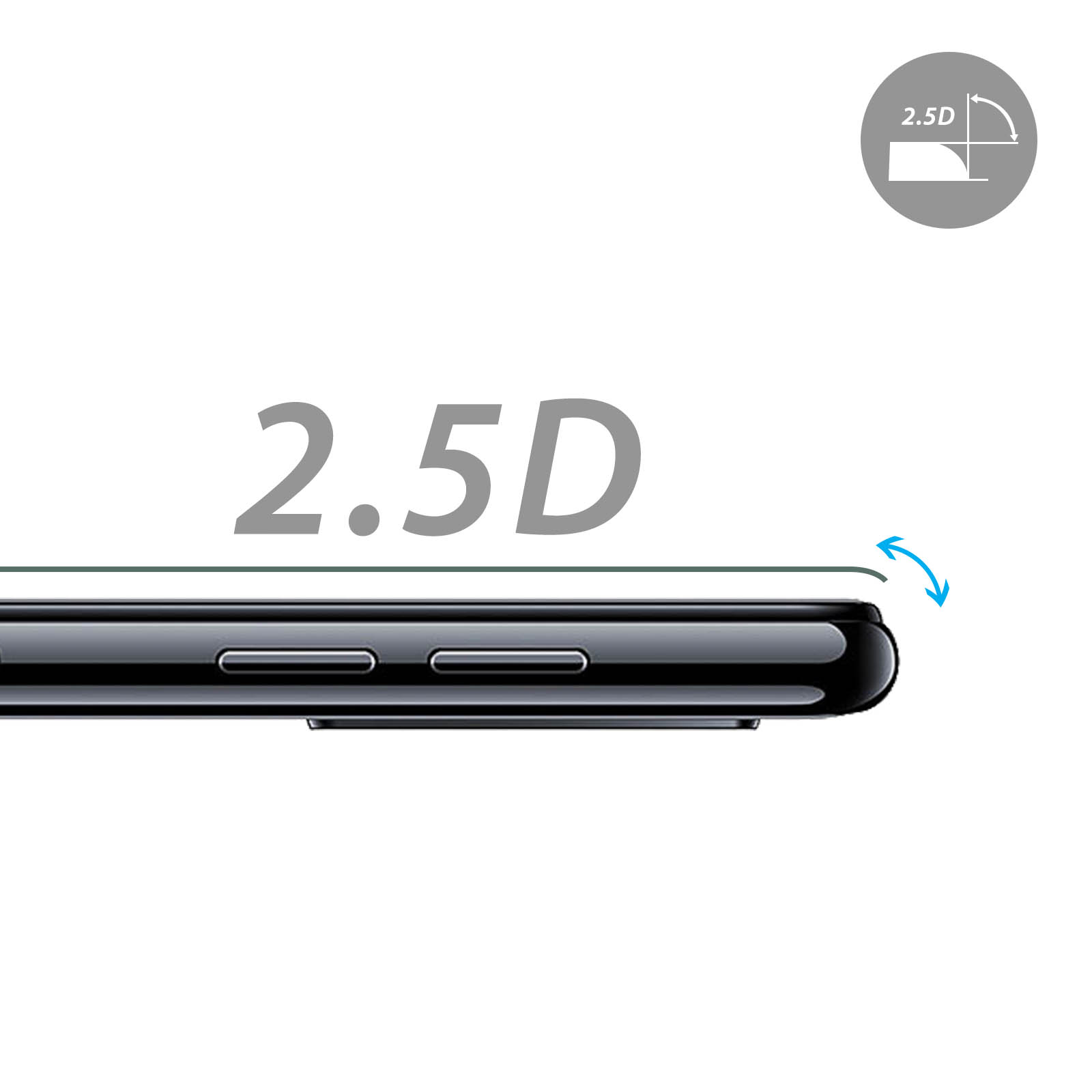 Primo piano del bordo di uno smartphone nero con vetro 2.5D.