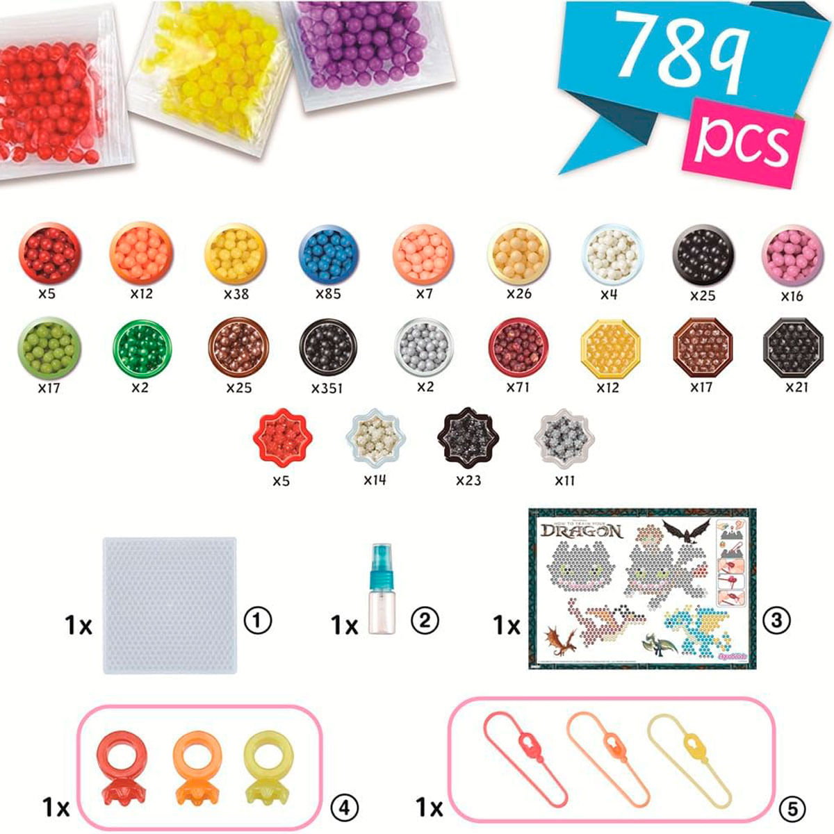 Juego de cuentas coloridas, diseños de cuentas para planchar, botella rociadora y accesorios.