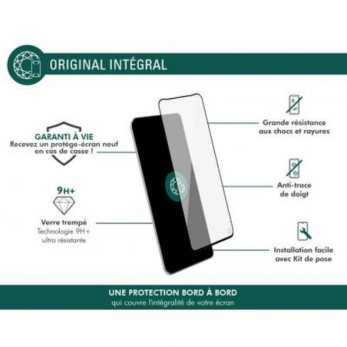 Protezione schermo per smartphone con dettagli su caratteristiche e garanzia.