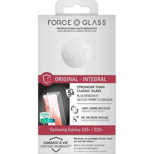 Confezione di protezione schermo FORCE GLASS per Samsung Galaxy S23+/S22+.