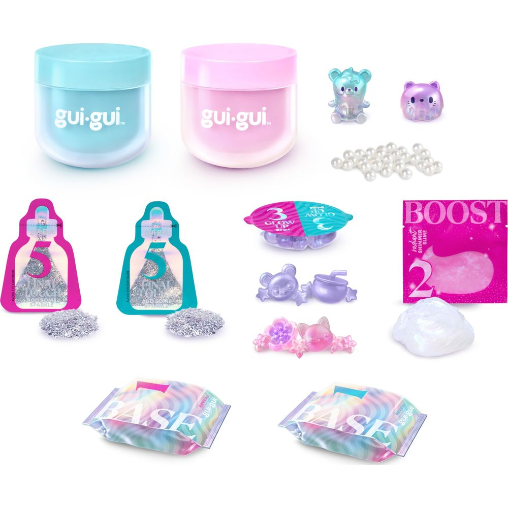 Kits de manualidades de slime coloridos con figuras, perlas y brillos.