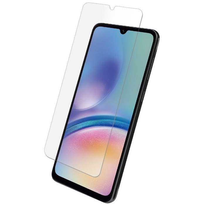 Una protezione schermo in vetro giace su uno smartphone con sfondo colorato.