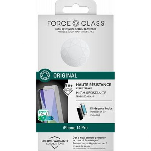Force Glass high-resistance screen protector packaging for iPhone 14 Pro.