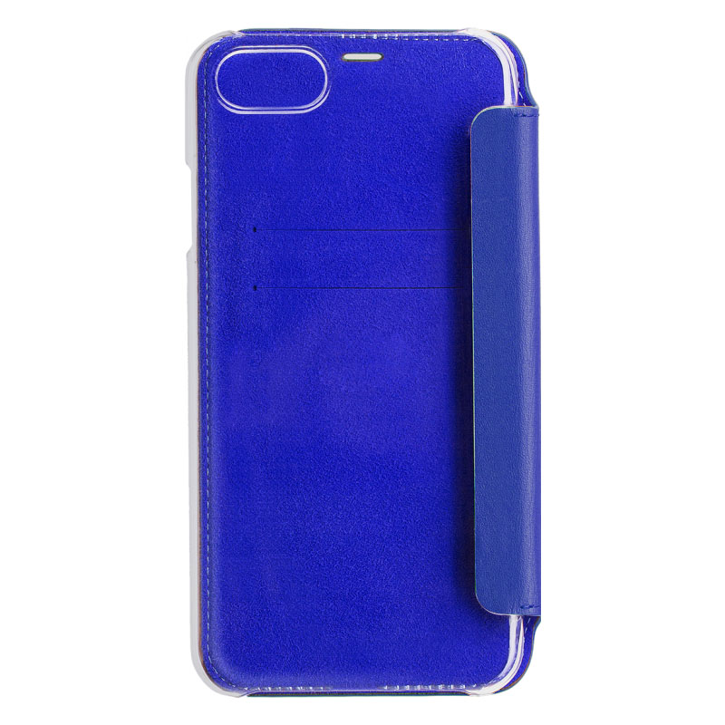 Ein blauer Handy-Schutz mit Kartenfächern und einem Klappdeckel.
