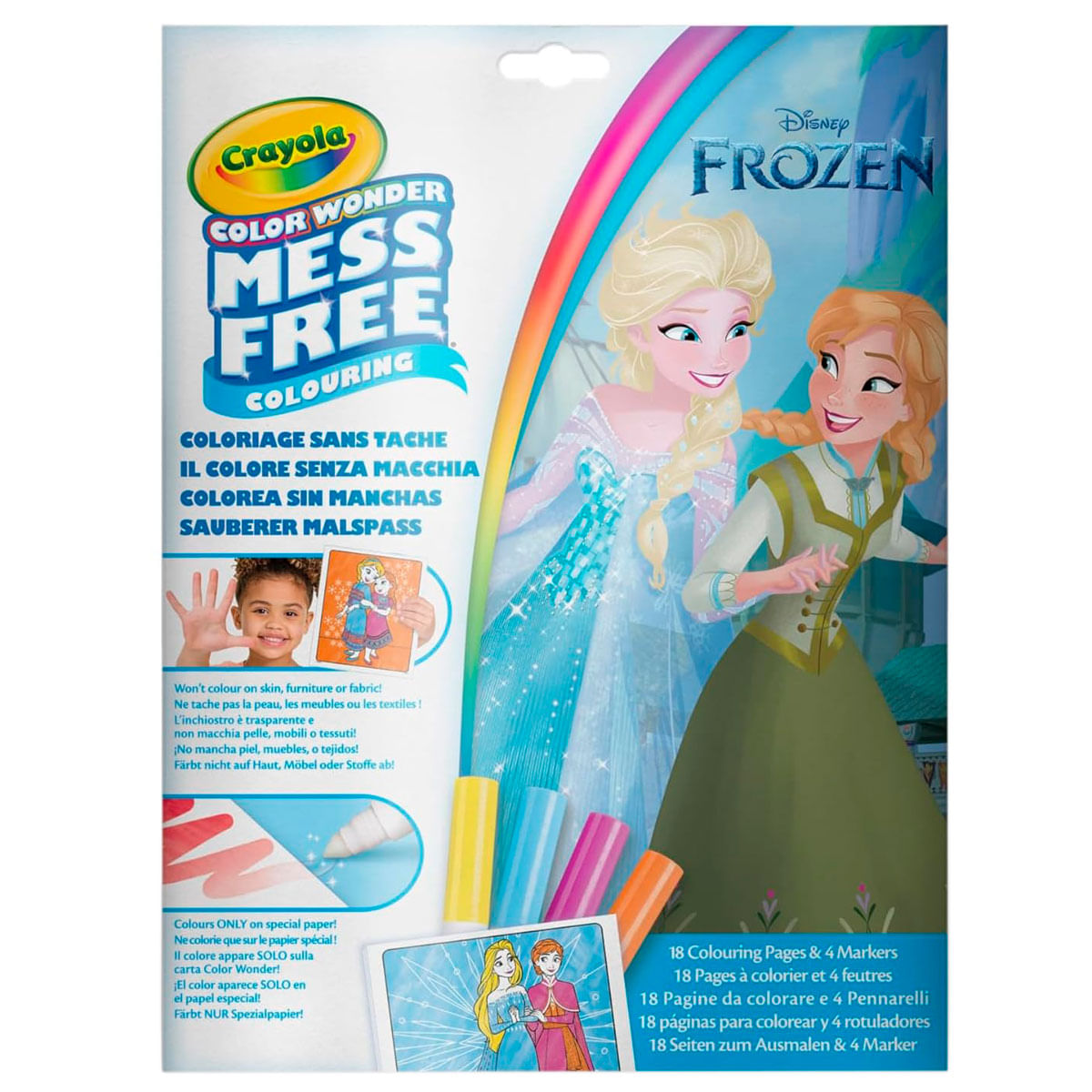 Set de colorear Crayola Color Wonder Frozen con Elsa y Anna, 18 páginas y 4 rotuladores.