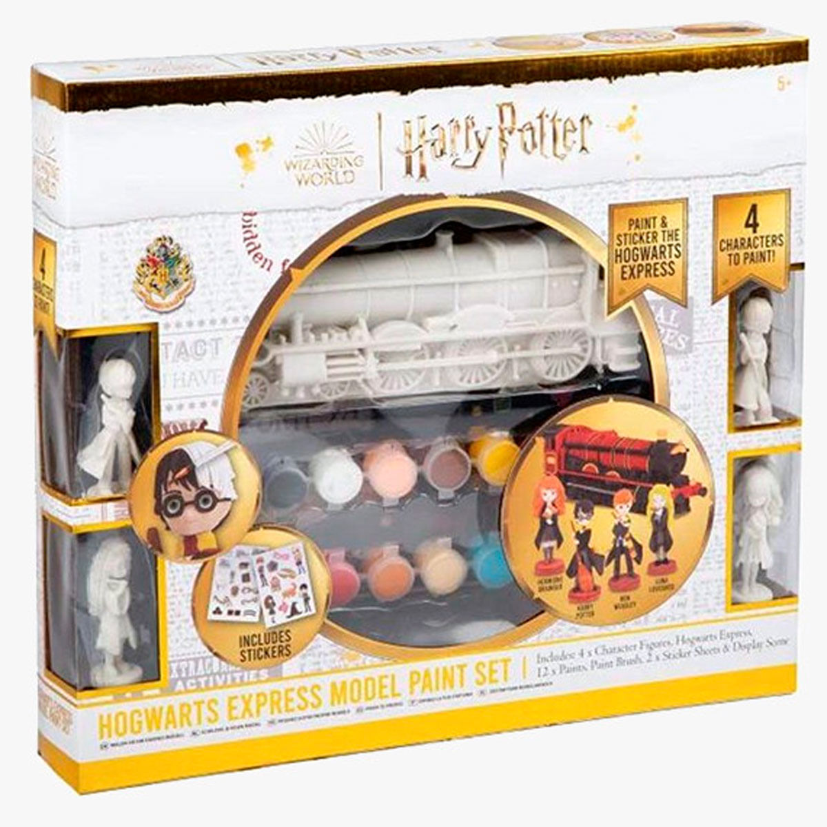 Set de pintura Harry Potter Hogwarts Express con modelo de tren, pinturas, pinceles, pegatinas y figuras.
