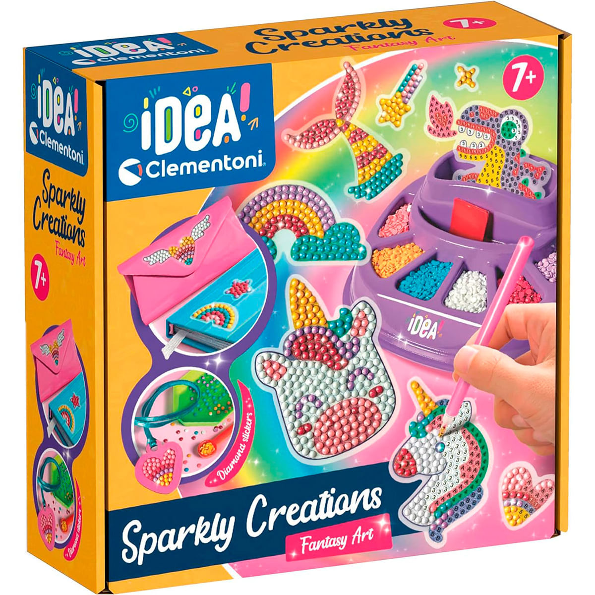 Set de Arte Fantasía Clementoni Sparkly Creations con unicornio, sirena y arcoíris.