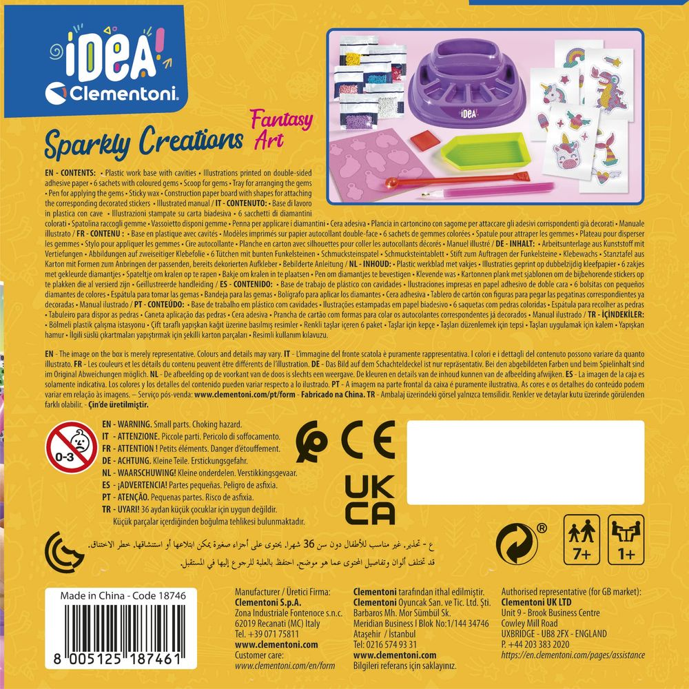 Kit de manualidades con base, gemas, bolígrafo, cera y pegatinas.