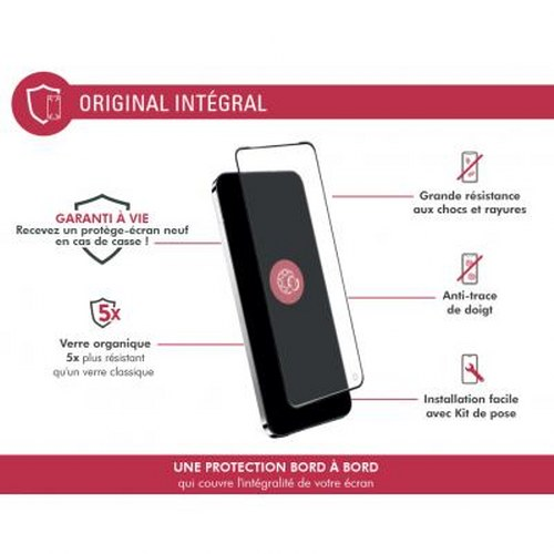 Protezione schermo per smartphone, evidenziando caratteristiche come la garanzia a vita e resistenza.
