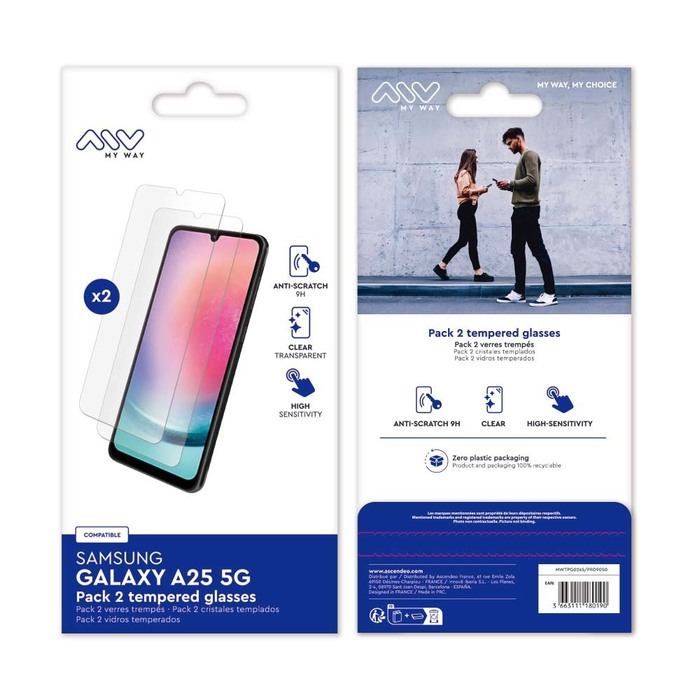 Confezione da 2 vetri temperati per Samsung Galaxy A25 5G.