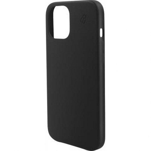 Custodia nera per telefono con ritaglio fotocamera e logo.