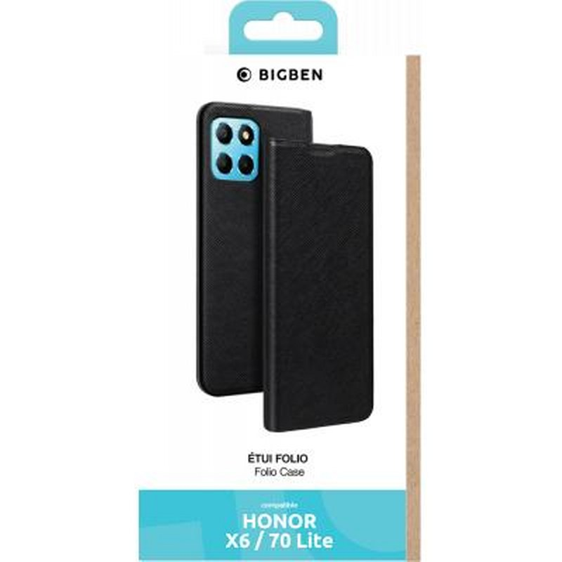 Custodia folio nera Bigben per Honor X6/70 Lite con ritaglio fotocamera.