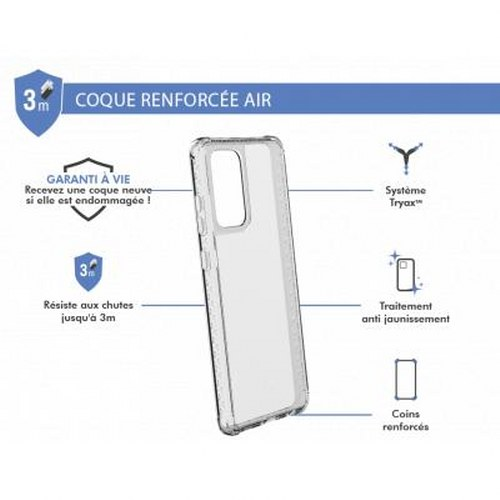 Custodia trasparente per telefono con logo e funzioni 'Air Reinforced Shell'.