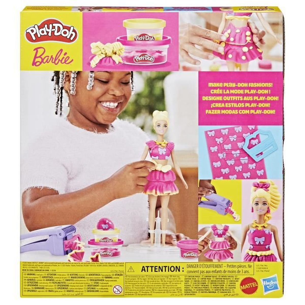 Embalaje de juguete Play-Doh Barbie con niña, muñeca y accesorios.