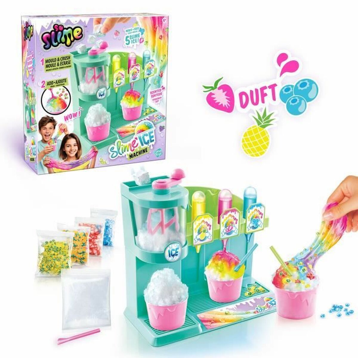 Ein Slime-Eismaschine-Spielzeug mit Zubehör, das Slime herstellt.