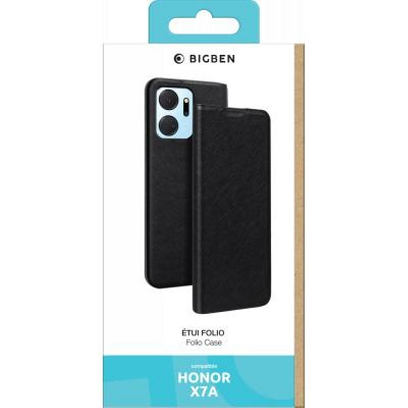 Confezione di una custodia a libro nera per Honor X7a.