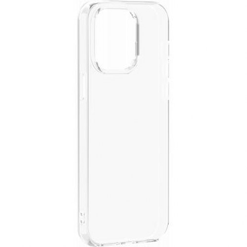 Una cover trasparente per iPhone 15 Pro Max è mostrata su sfondo bianco.