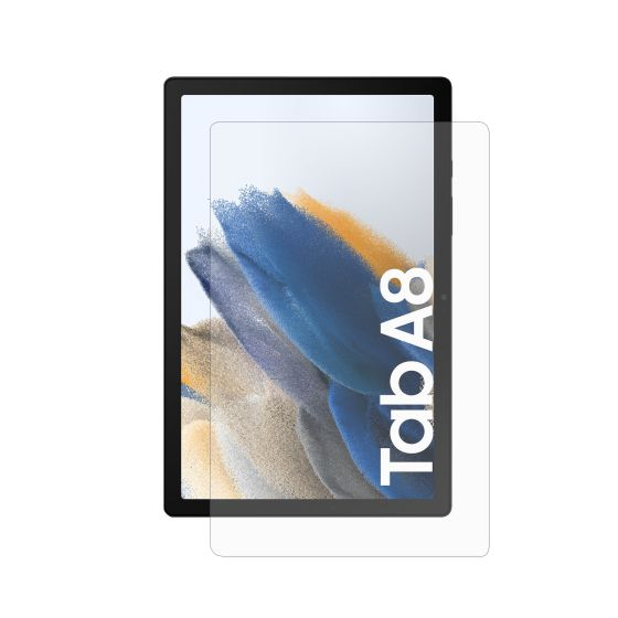 Un tablet con protezione schermo che mostra "Tab A8".