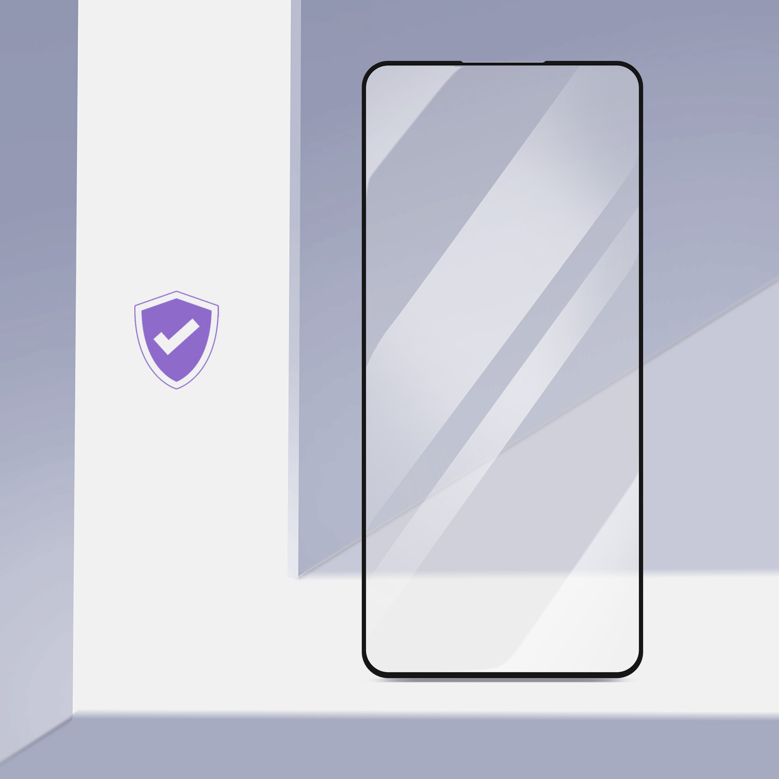 Una protezione per lo schermo dello smartphone con un'icona di scudo di sicurezza.