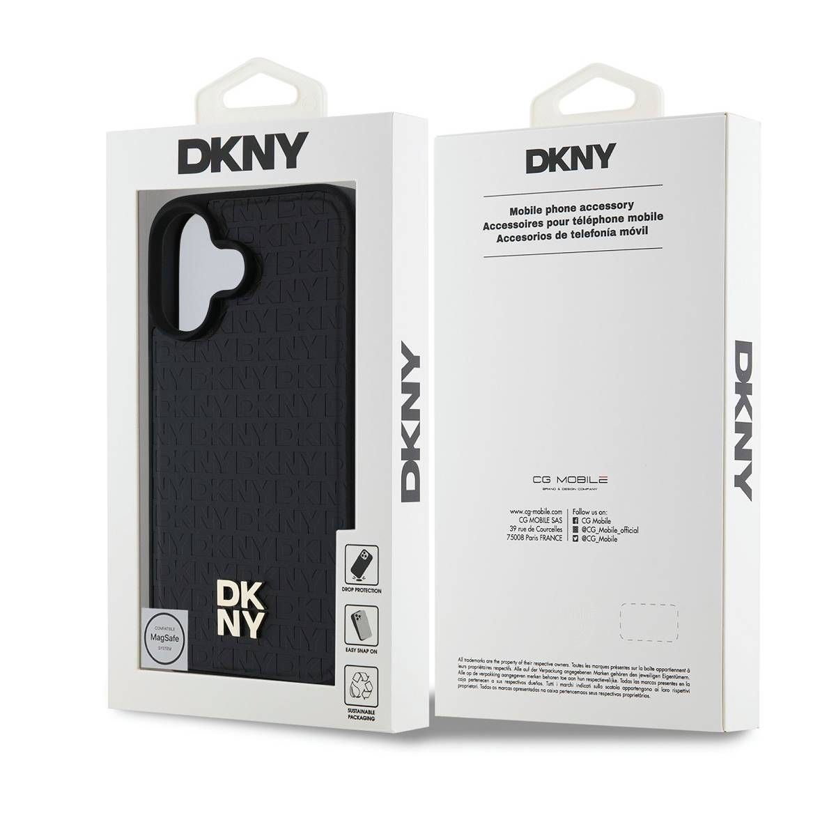 DKNY Handyhülle in Verpackung mit DKNY-Logo und Muster.