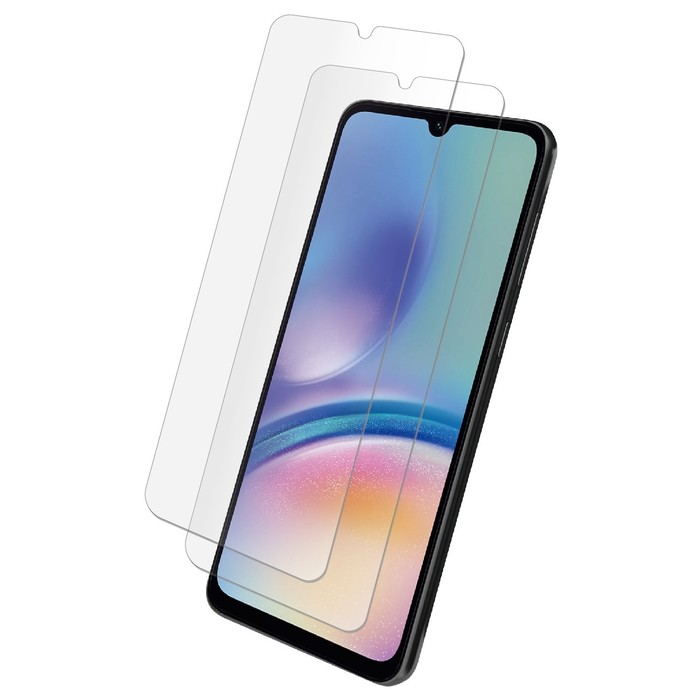Due protezioni per lo schermo su uno smartphone con sfondo blu.