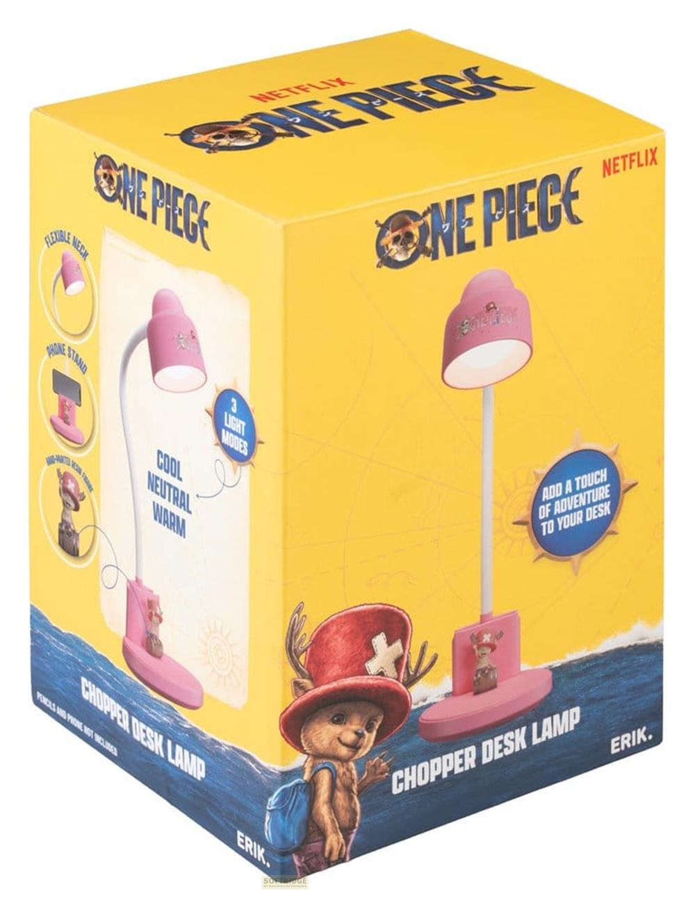 Una caja amarilla para una lámpara de escritorio Chopper temática de One Piece.