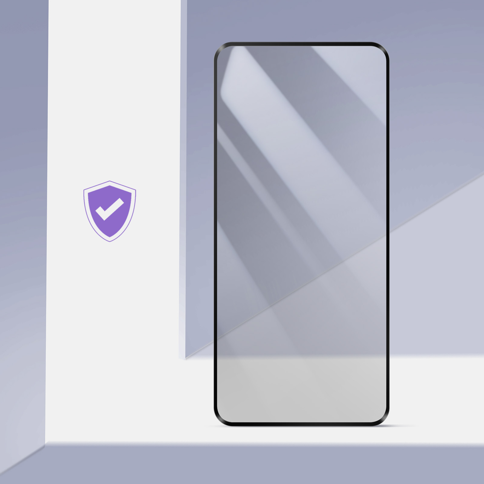 Uno smartphone con un'icona a scudo e un segno di spunta. Illuminazione brillante.