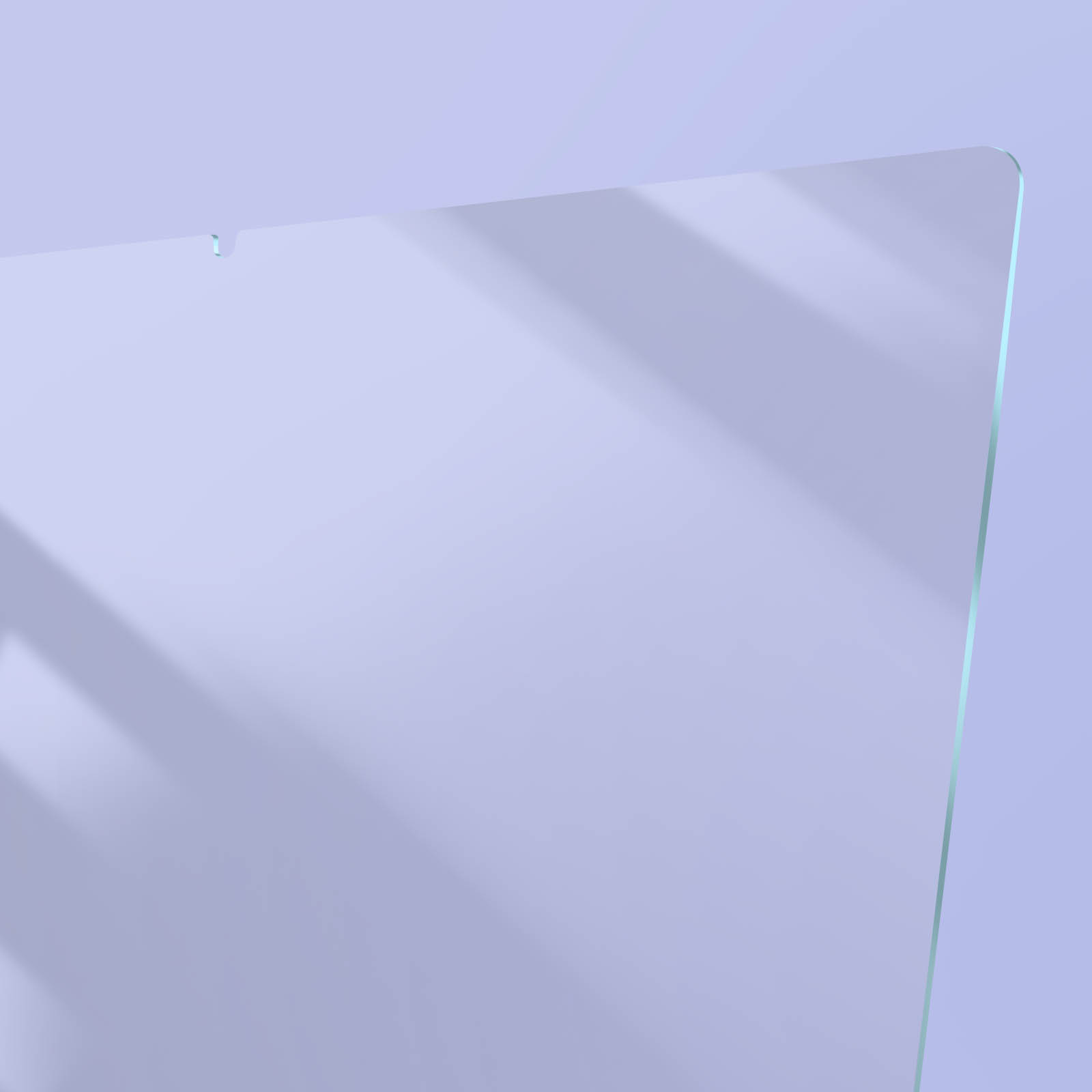Un protector de pantalla transparente con líneas de sombra sobre fondo morado.
