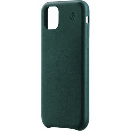Custodia per telefono verde scuro con ritagli per fotocamera e altoparlante.