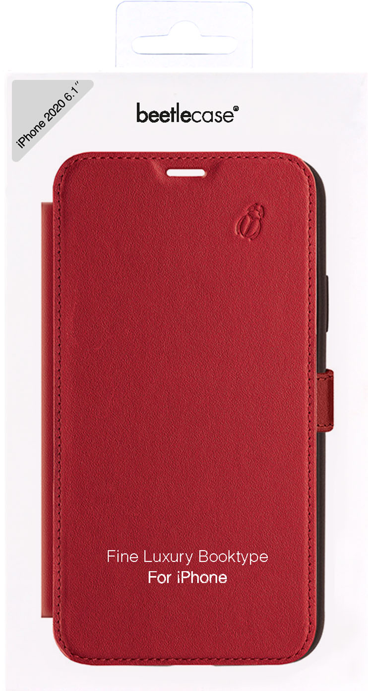 Custodia rossa per iPhone 13 Pro con logo e testo Beetlecase.