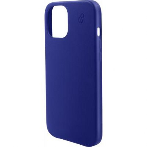 Custodia blu scuro per telefono con ritagli per fotocamera e pulsanti.