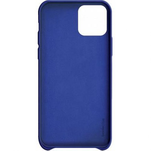 Custodia blu per telefono con ritaglio fotocamera su sfondo bianco.