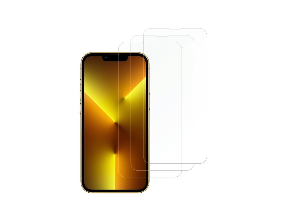 Smartphone dorato con tre protezioni per lo schermo