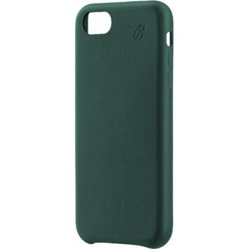 Custodia verde scuro per telefono con ritagli per fotocamera e pulsanti.