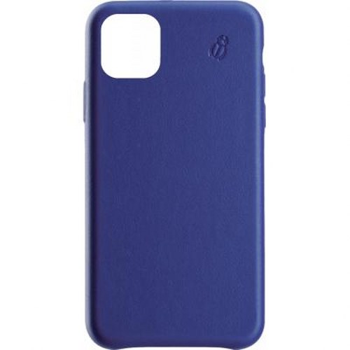 Custodia blu scuro per telefono con un piccolo logo di scarabeo in alto a destra.