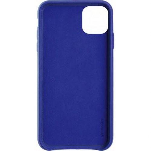 Una custodia per telefono blu con ritaglio per fotocamera sul retro.