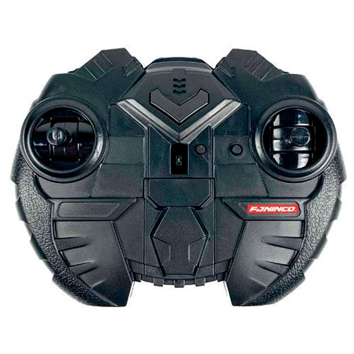 Mango de control remoto negro con dos joysticks y logotipo rojo "FJNINCO".