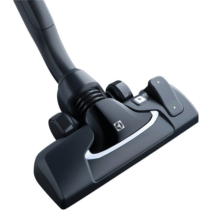 Schwarzer Staubsaugerkopf mit Rädern und Elektrolux-Logo.