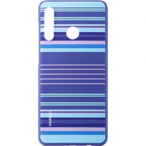 Custodia viola per telefono con strisce orizzontali blu e rosa.