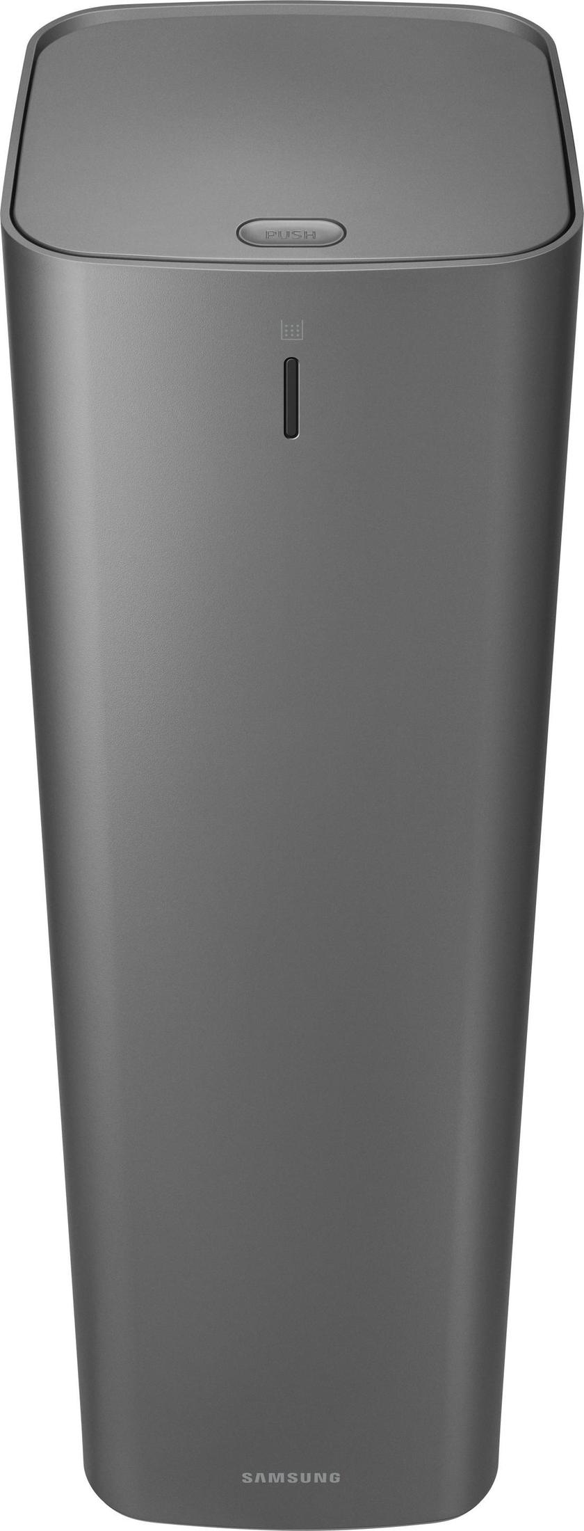 Grauer Samsung Mülleimer mit Push-Taste und Schlitz auf der Oberseite.