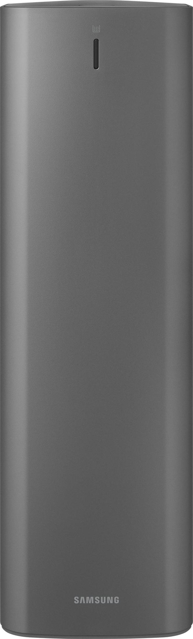 Grauer zylindrischer Samsung Akku mit Ladeanzeige und Logo.
