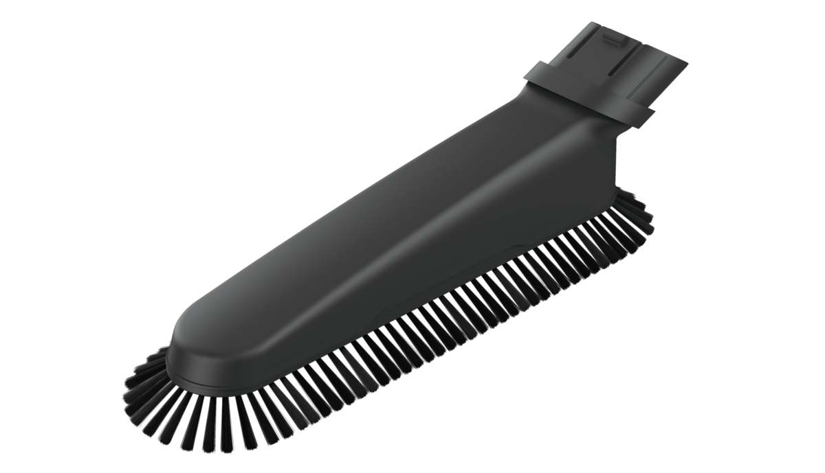 Un accessorio spazzola per aspirapolvere nero con setole.
