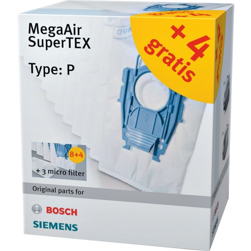 Paquete de bolsas para aspiradora MegaAir SuperTEX, Tipo P, 8+4 piezas.