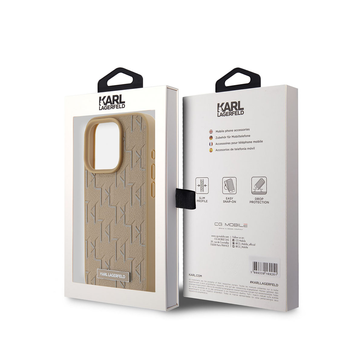 Custodia Karl Lagerfeld beige con motivo a logo all-over sul davanti e sul retro.